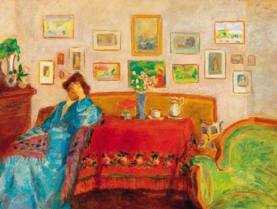 Jozsef Rippl-Ronai Lady in Blue Dress in Interieur